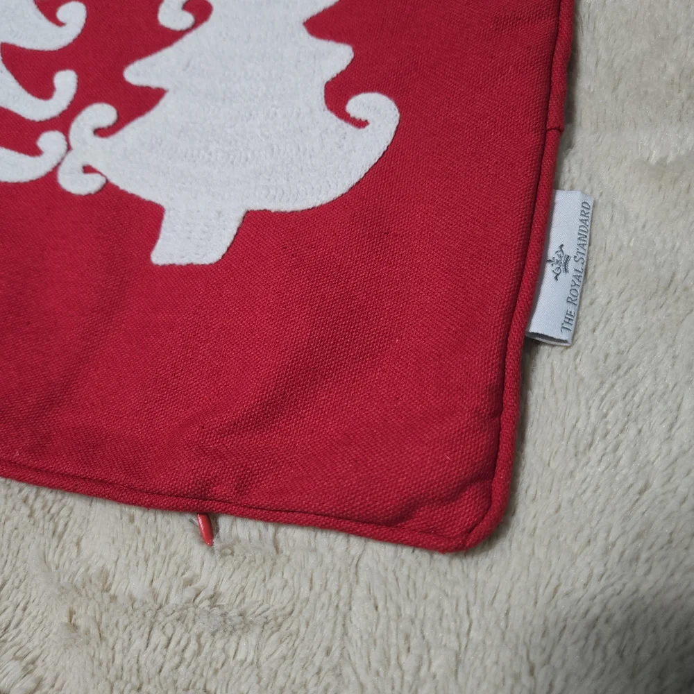 Holiday Red and White Christmas Tree Pillow Cover Only